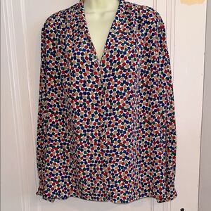 Vintage Bleyle Multicolor Geometric Print Long Sleeve Polyester Blouse